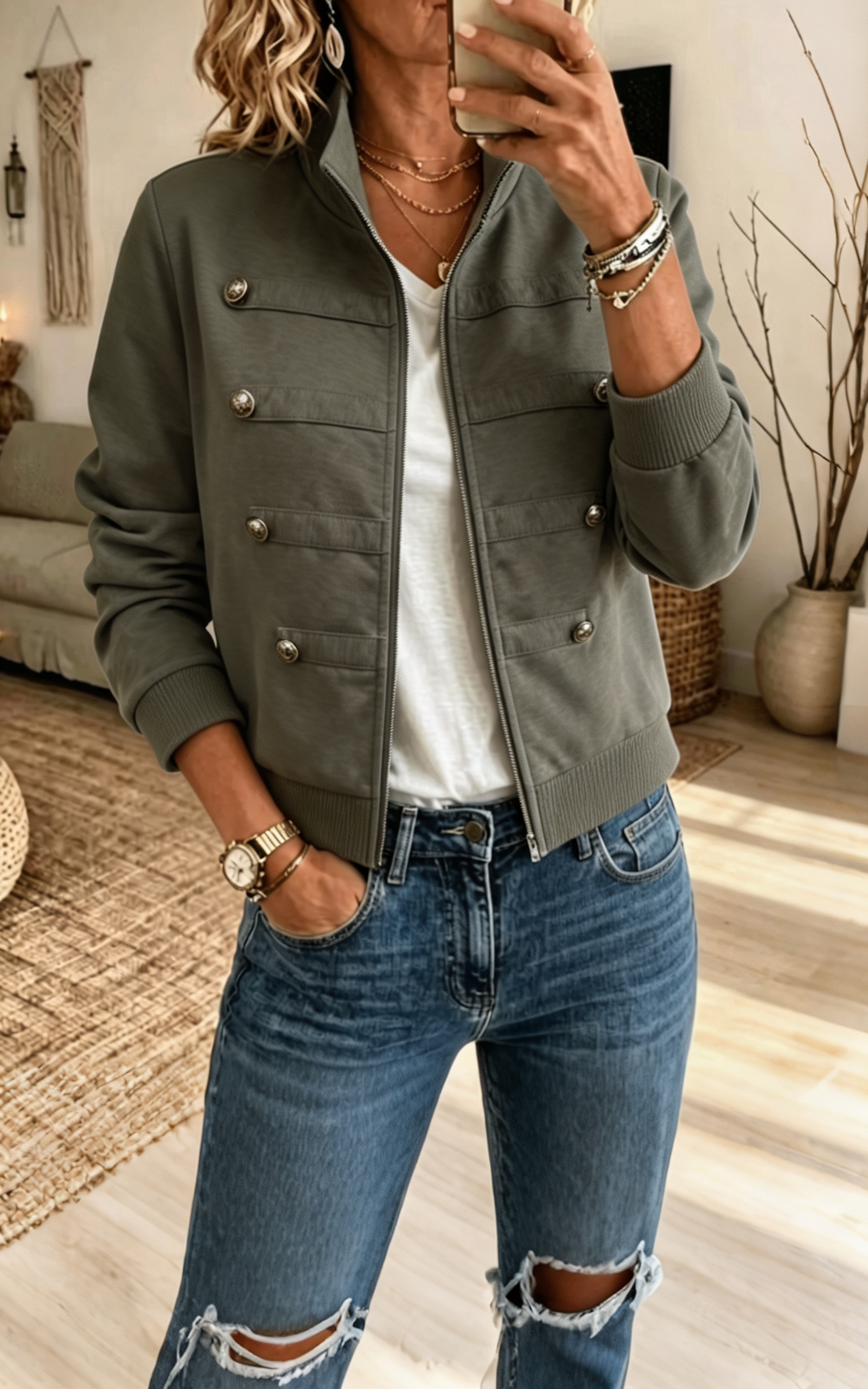 Women Soft Utility Button-Front Jacket