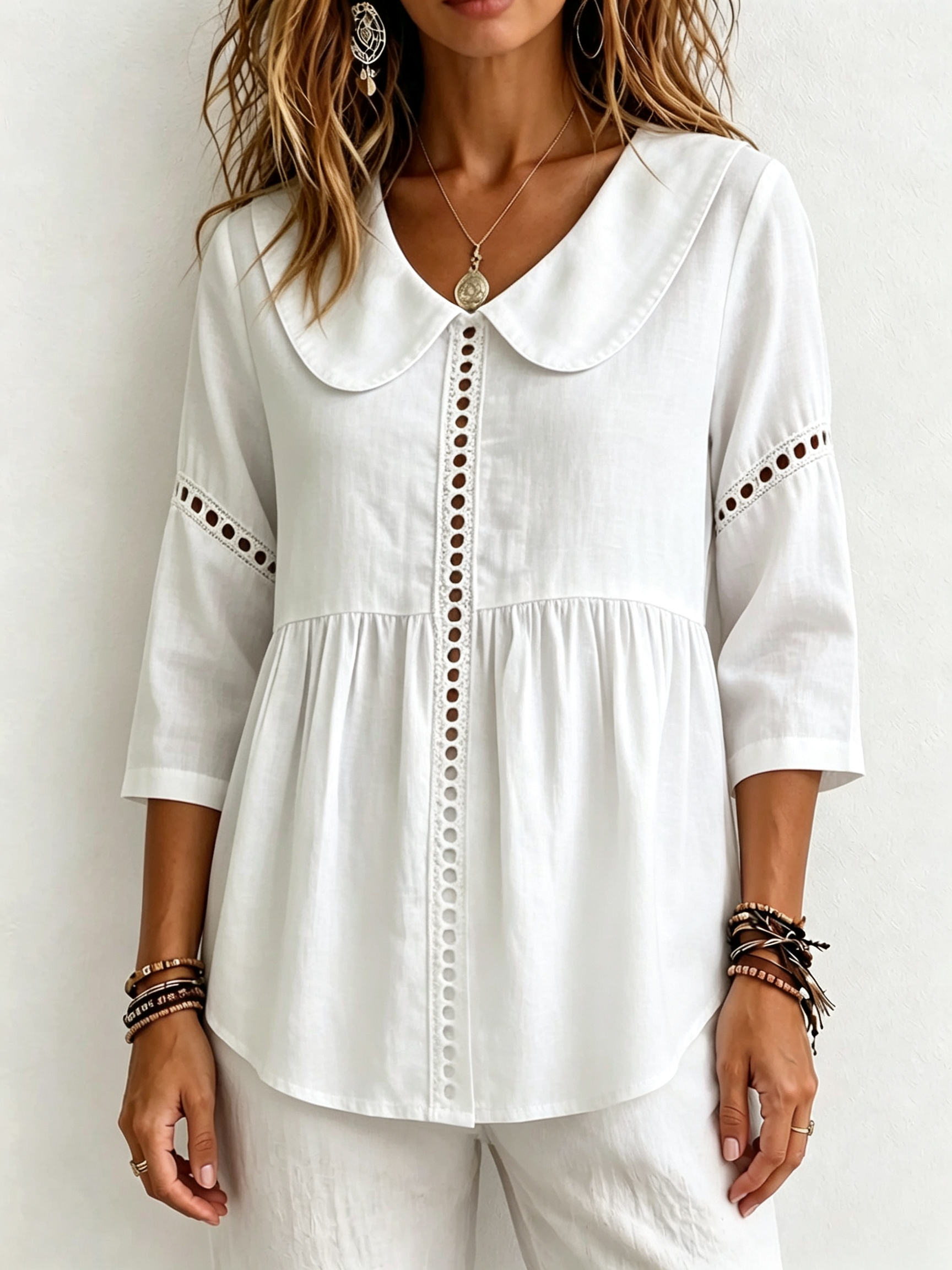 Women Elegant Peter Pan Collar Button-Up Blouse
