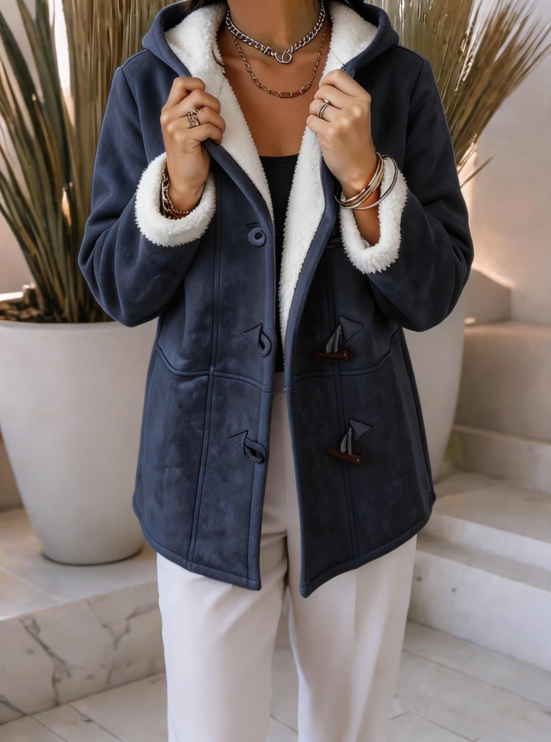 Women Cozy Sherpa-Lined Hooded Jacket