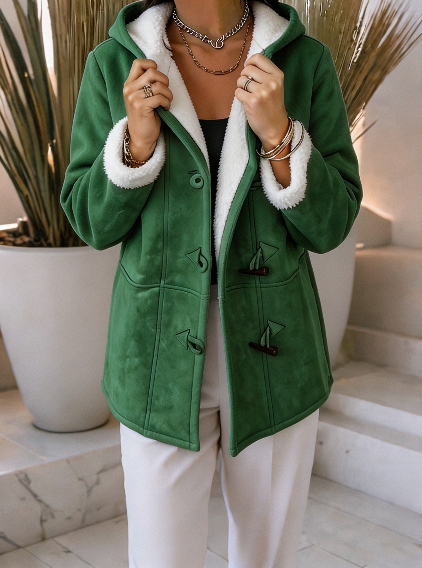 Women Cozy Sherpa-Lined Hooded Jacket