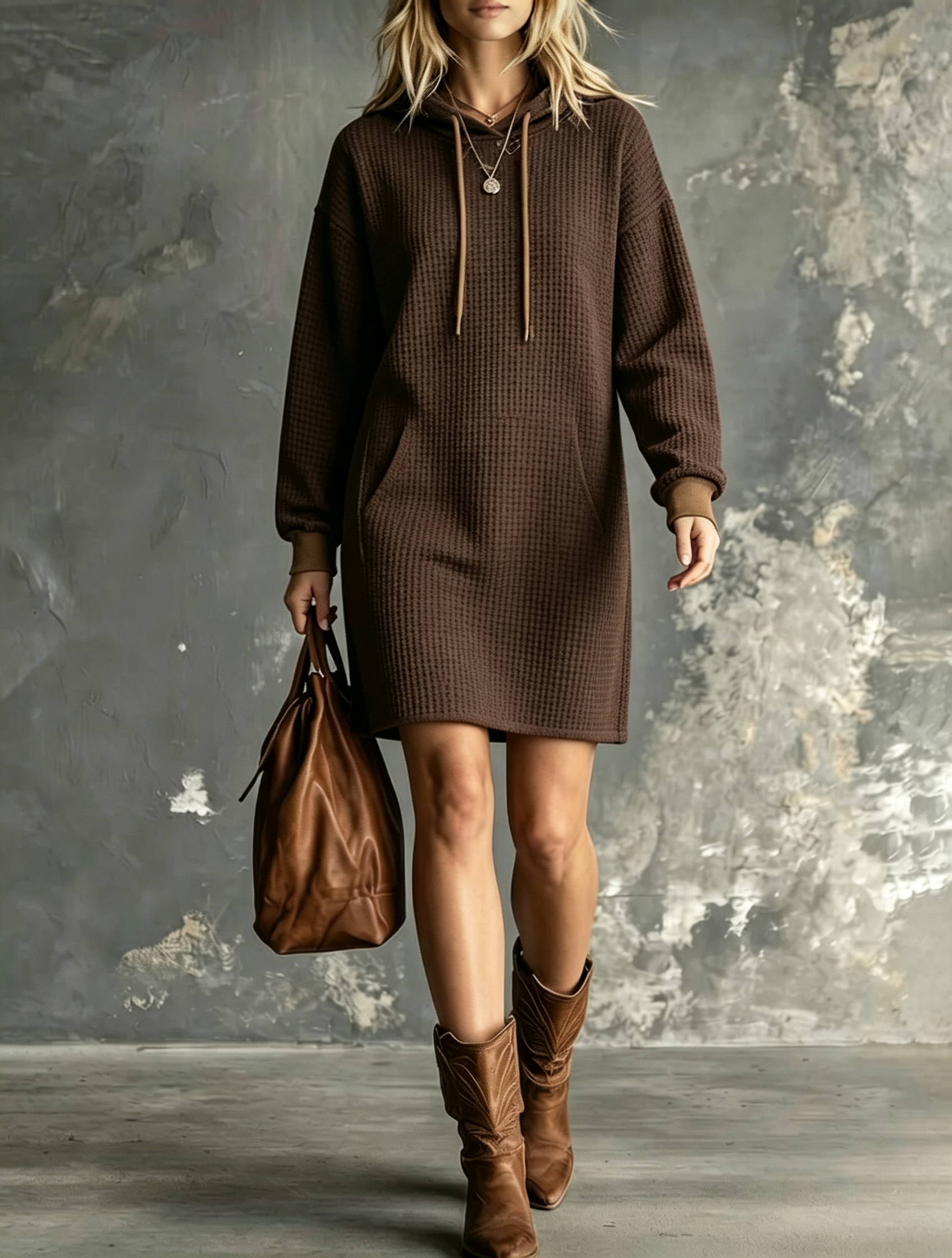 Women Textured Hoodie Mini Dress