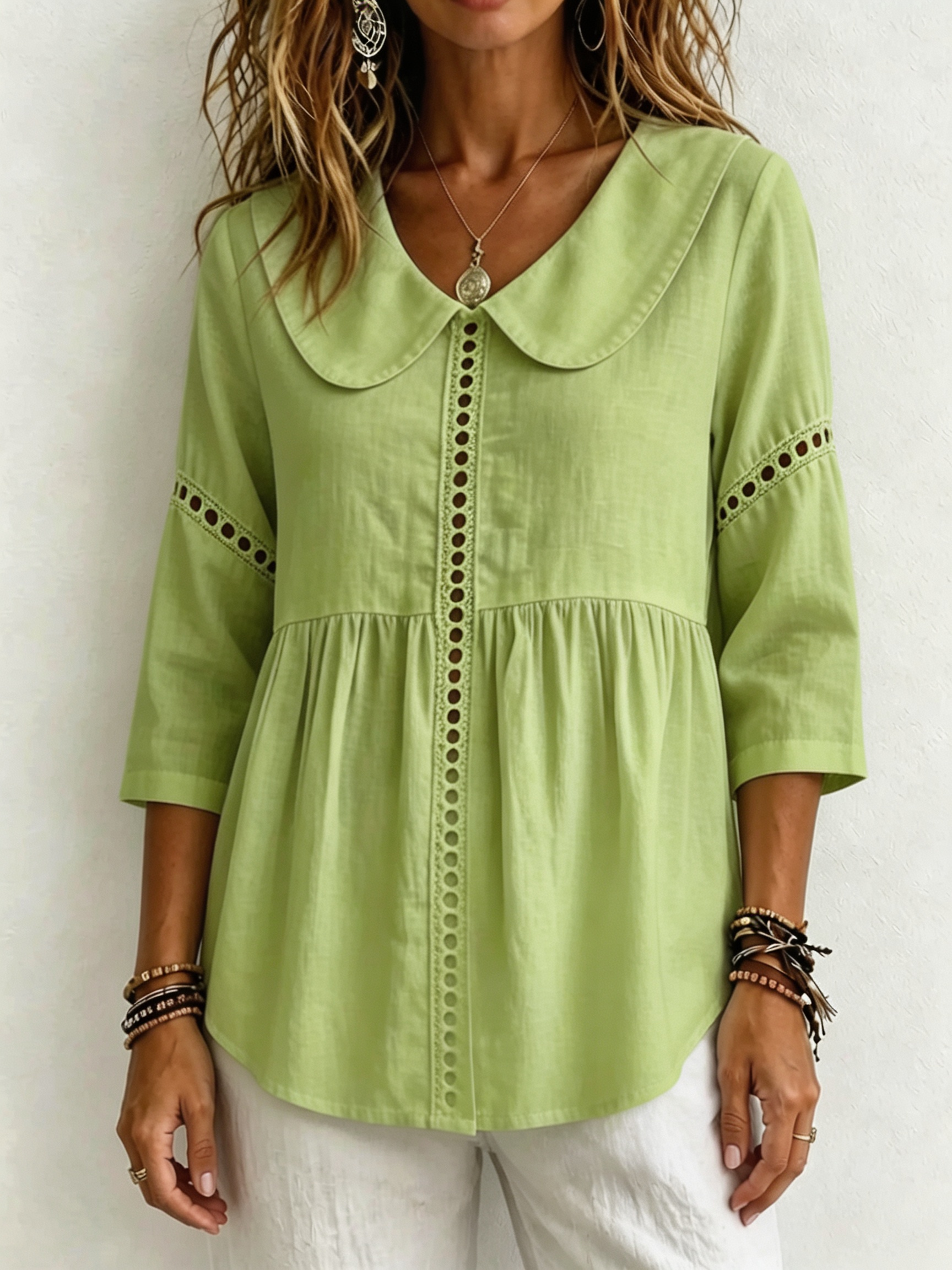 Women Elegant Peter Pan Collar Button-Up Blouse