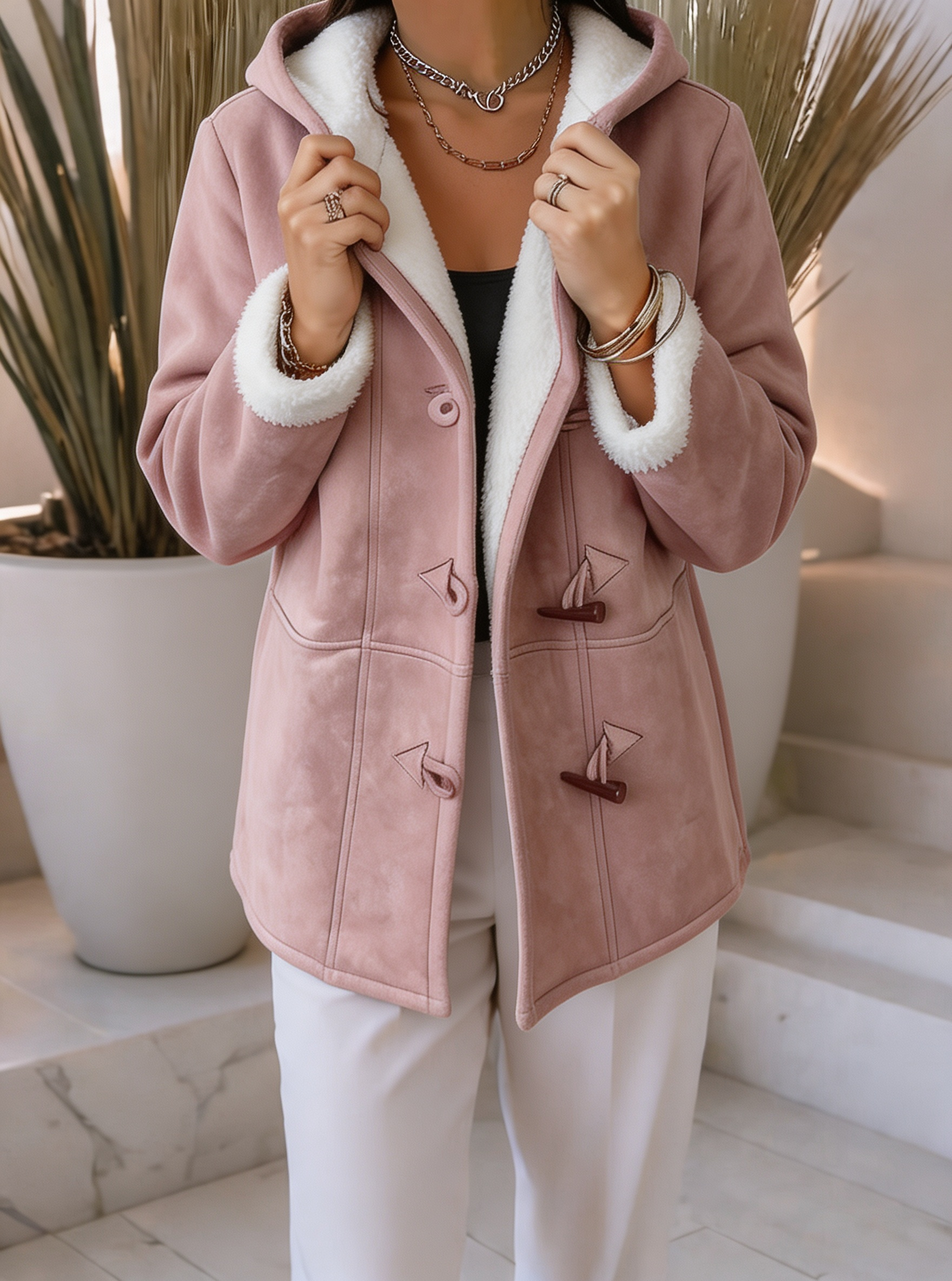 Women Cozy Sherpa-Lined Hooded Jacket