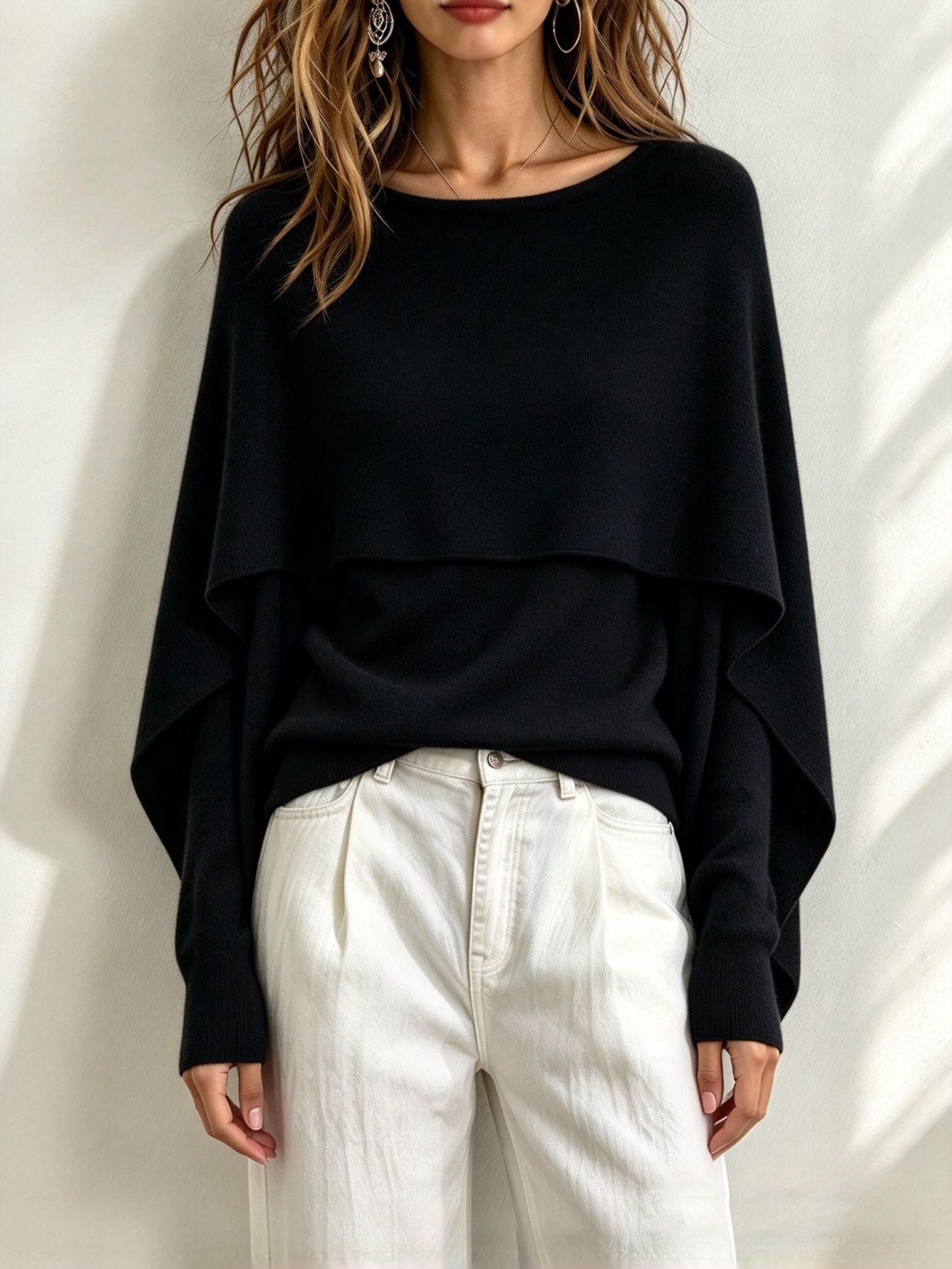 Draped Cape-Layered Two-Piece Sweater
