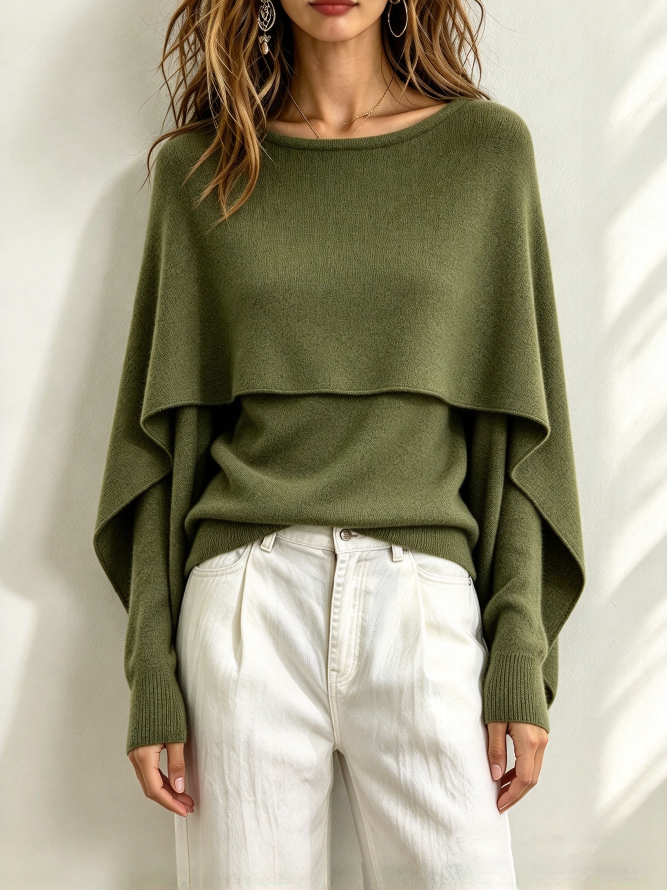 Draped Cape-Layered Two-Piece Sweater