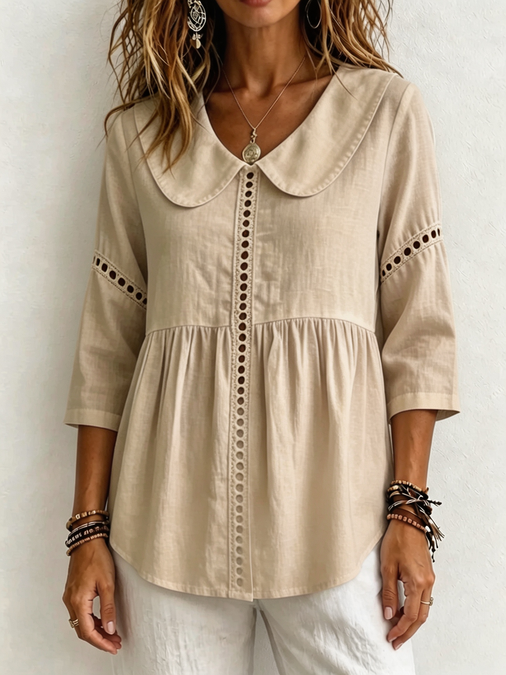 Women Elegant Peter Pan Collar Button-Up Blouse