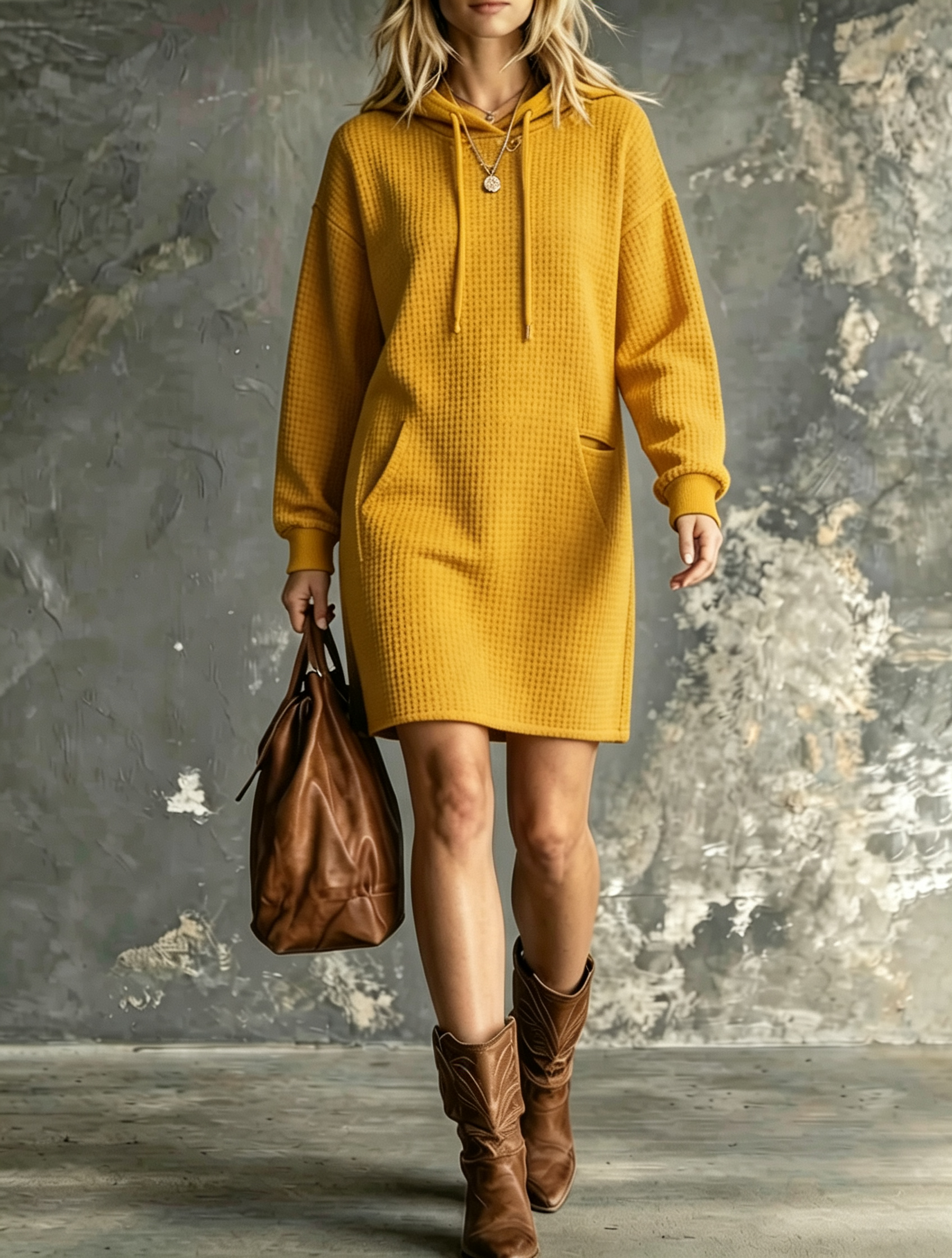 Women Textured Hoodie Mini Dress