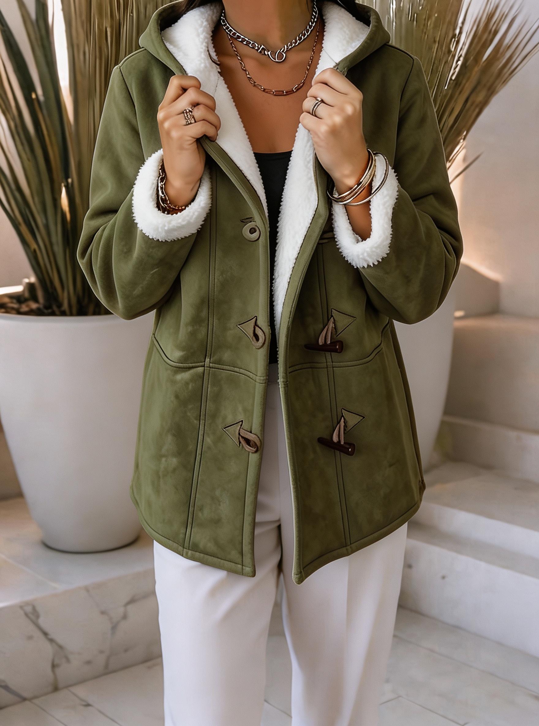 Women Cozy Sherpa-Lined Hooded Jacket