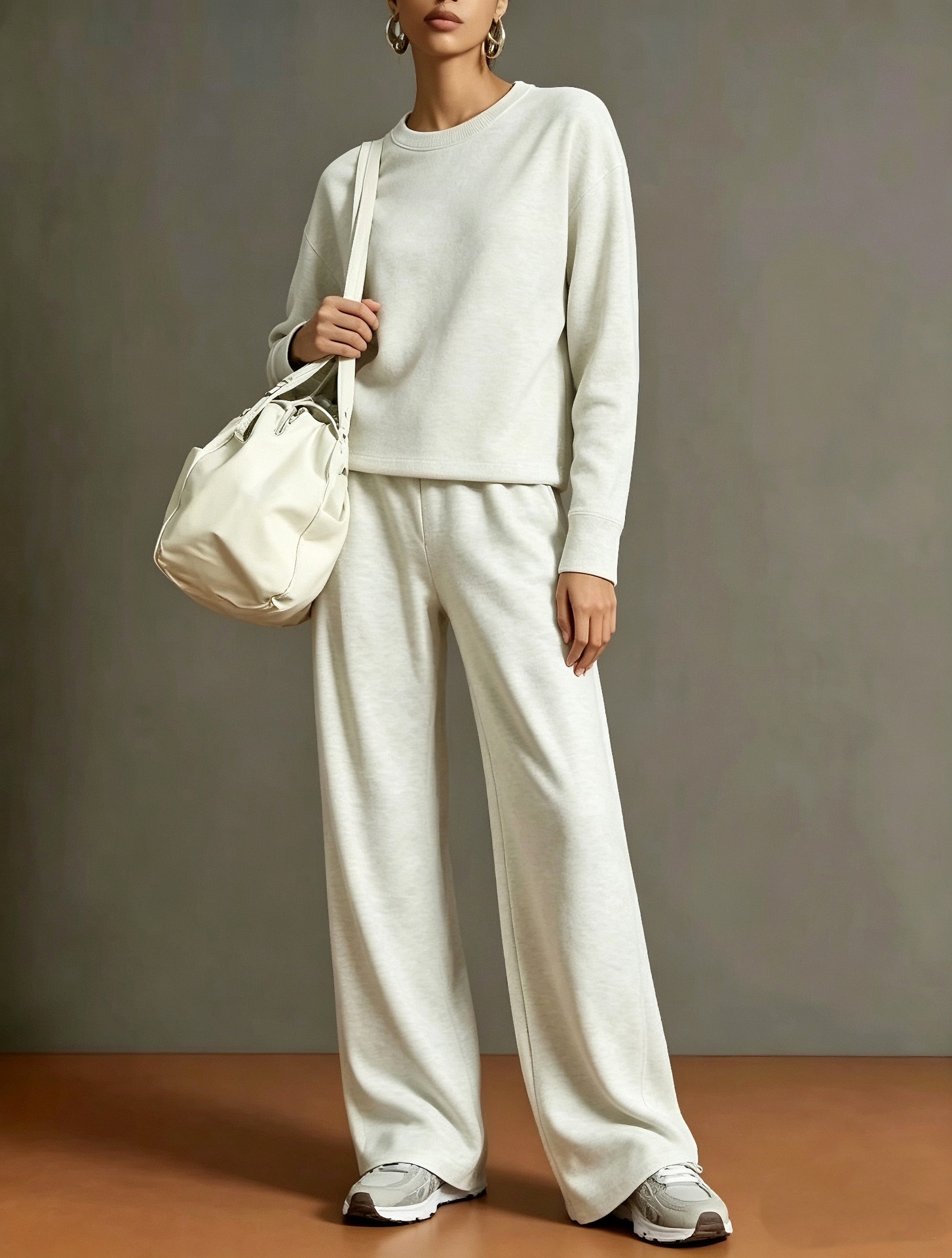 Women Textured Zip-Up Hoodie & Wide-Leg Pants Set