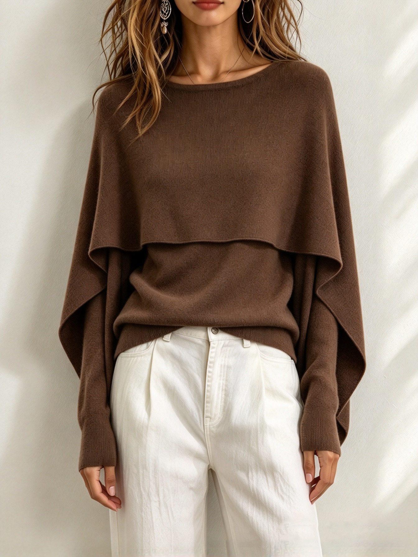 Draped Cape-Layered Two-Piece Sweater