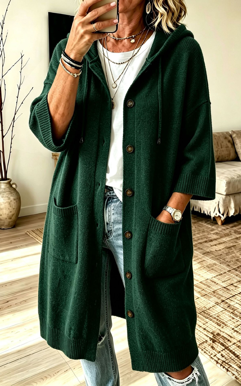 Women Hooded Knit Long Cardigan