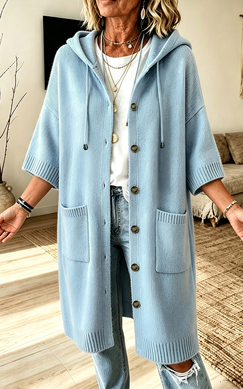 Women Hooded Knit Long Cardigan