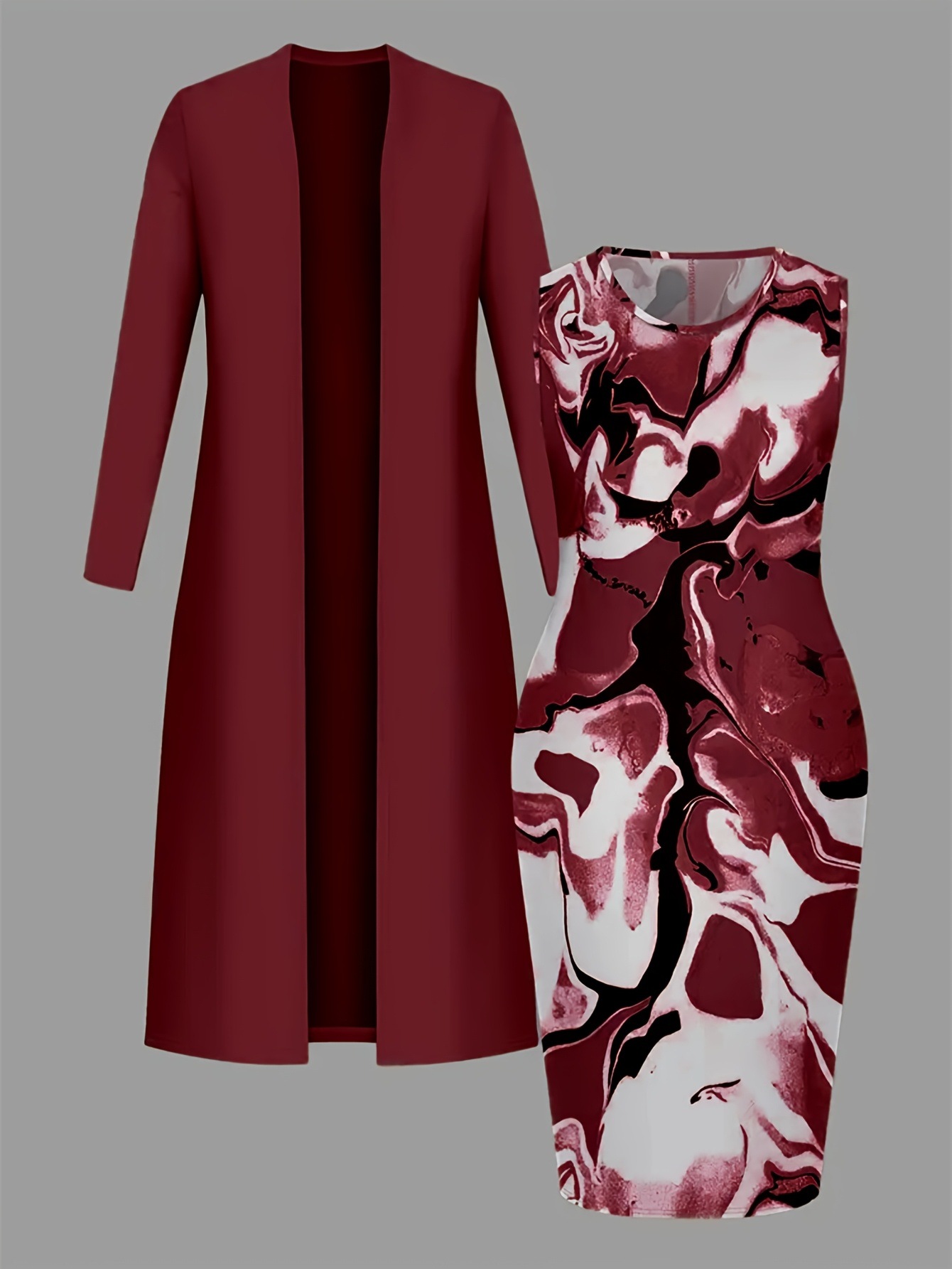 Women Olive Green Cardigan & Floral Midi Dress Set