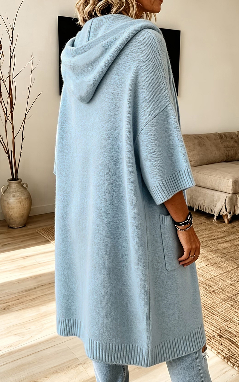 Women Hooded Knit Long Cardigan