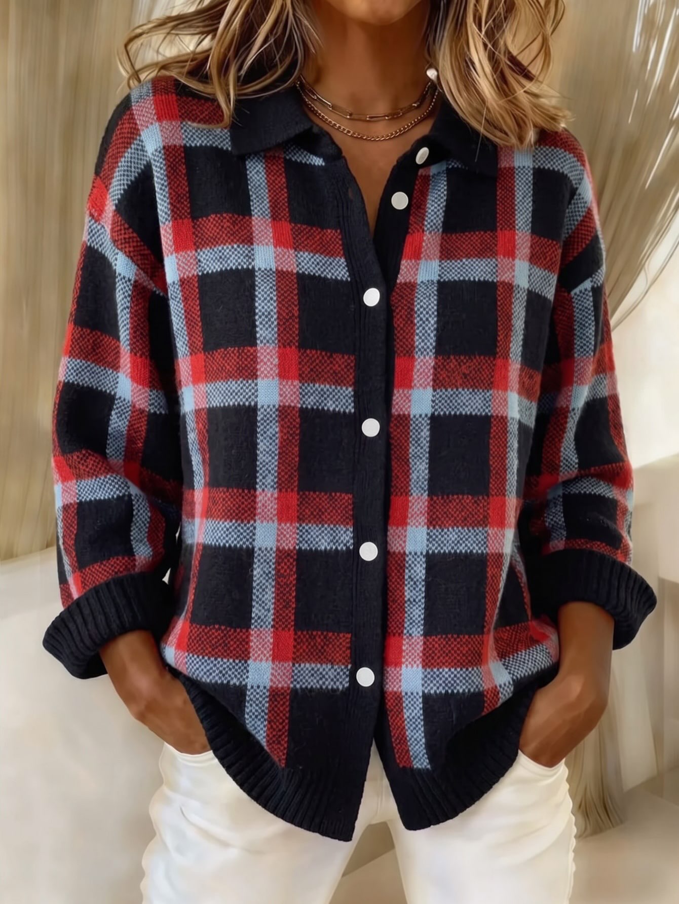 CLEARANCE SALE🔥Soft Knit Check Cardigan