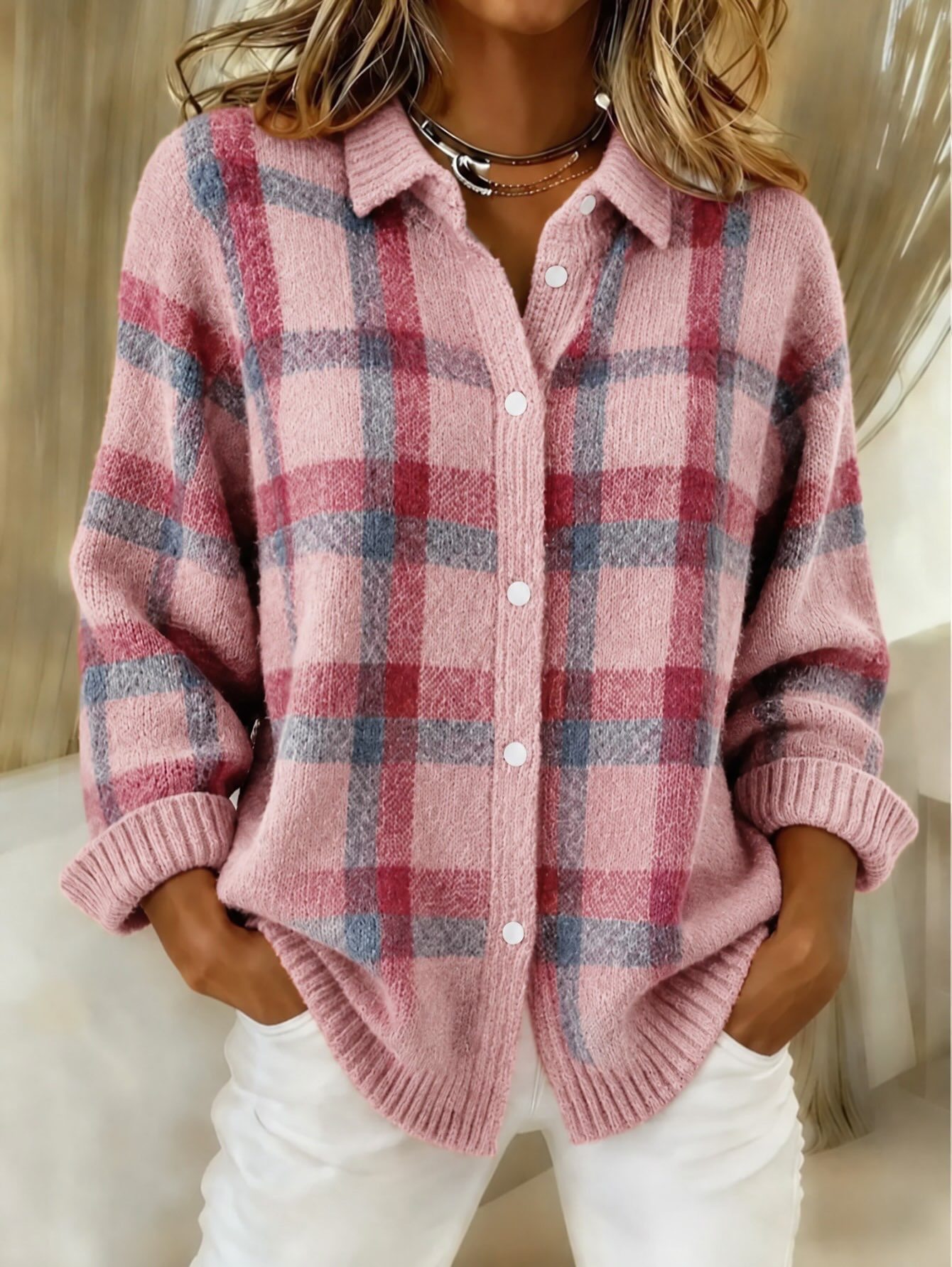 CLEARANCE SALE🔥Soft Knit Check Cardigan