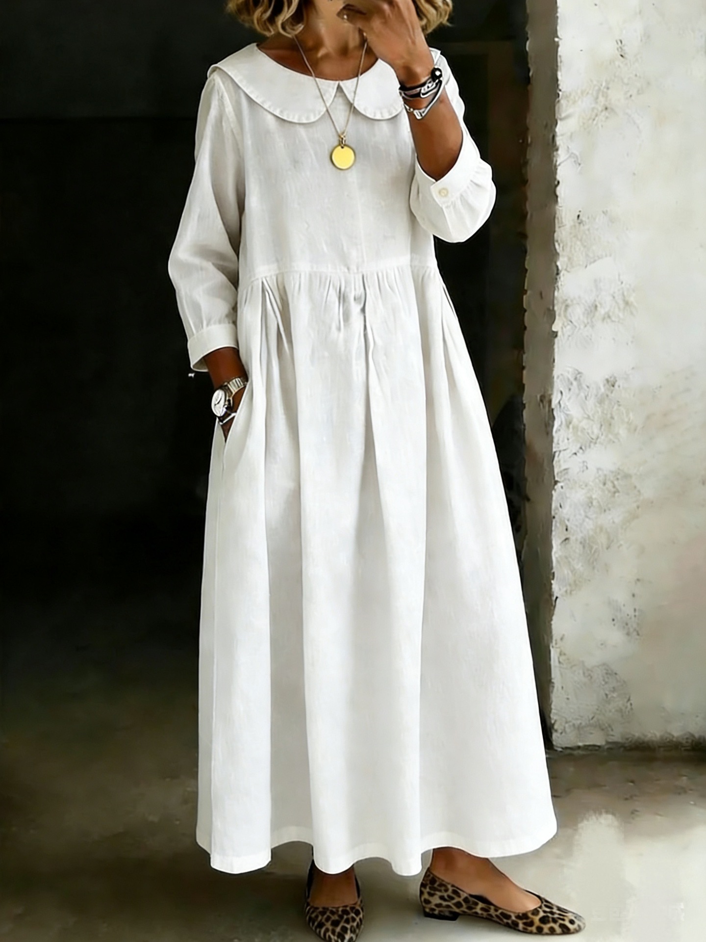 Women Vintage-Inspired Peter Pan Collar Maxi Dress