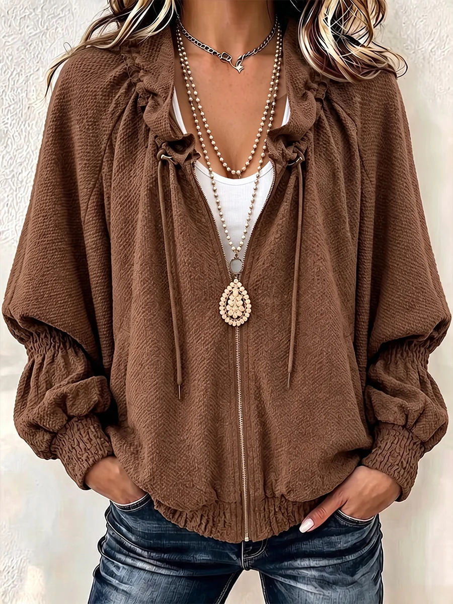 Women Textured Hooded Zip-Up Jacket