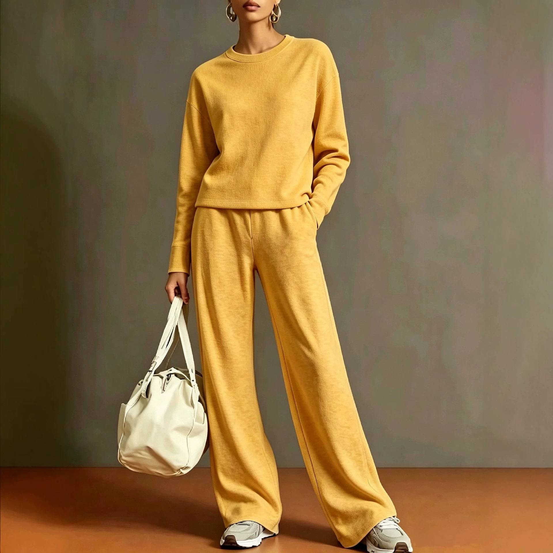Women Textured Zip-Up Hoodie & Wide-Leg Pants Set