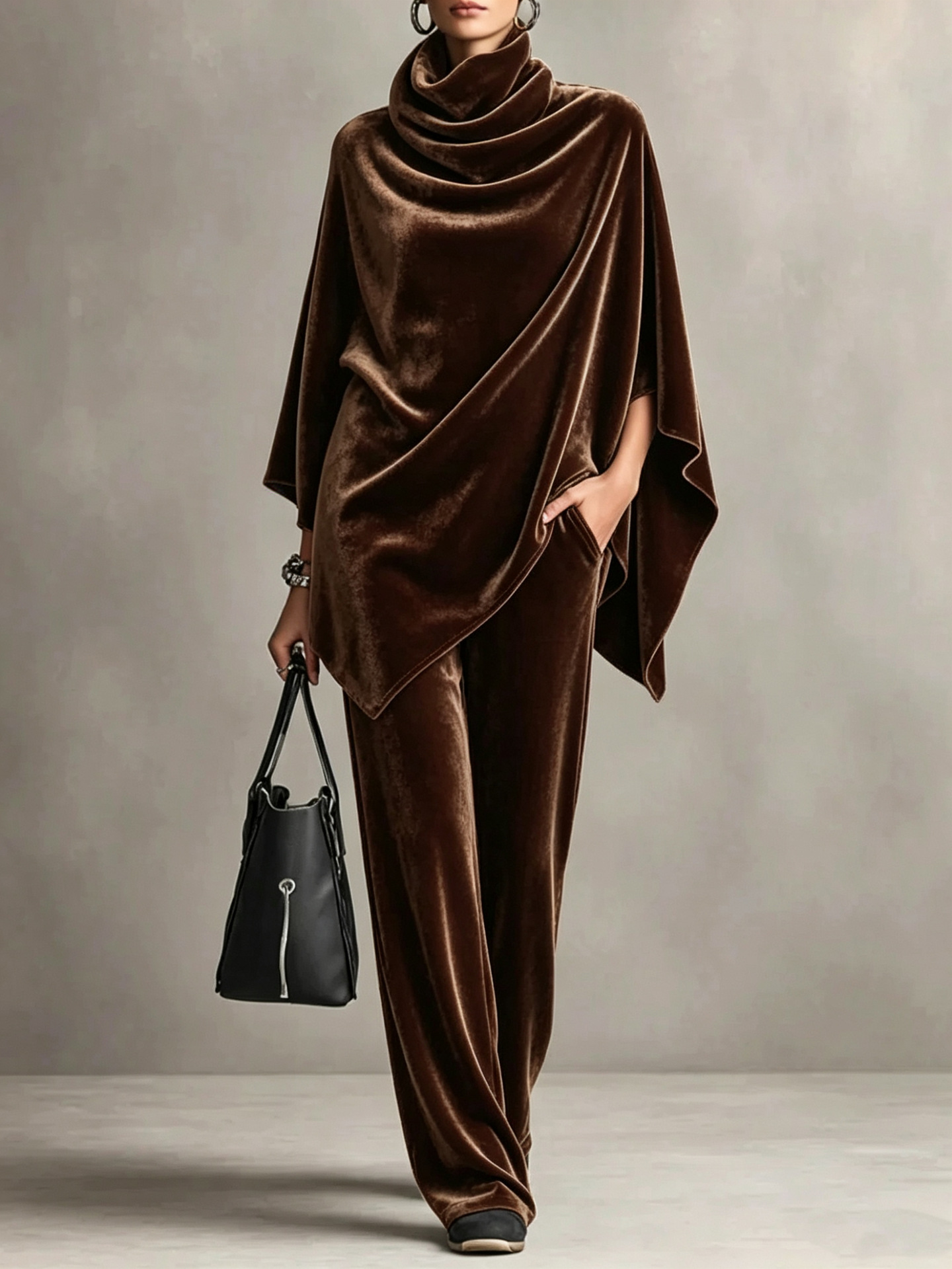 Women Elegant Velvet Drape Two-Piece Set