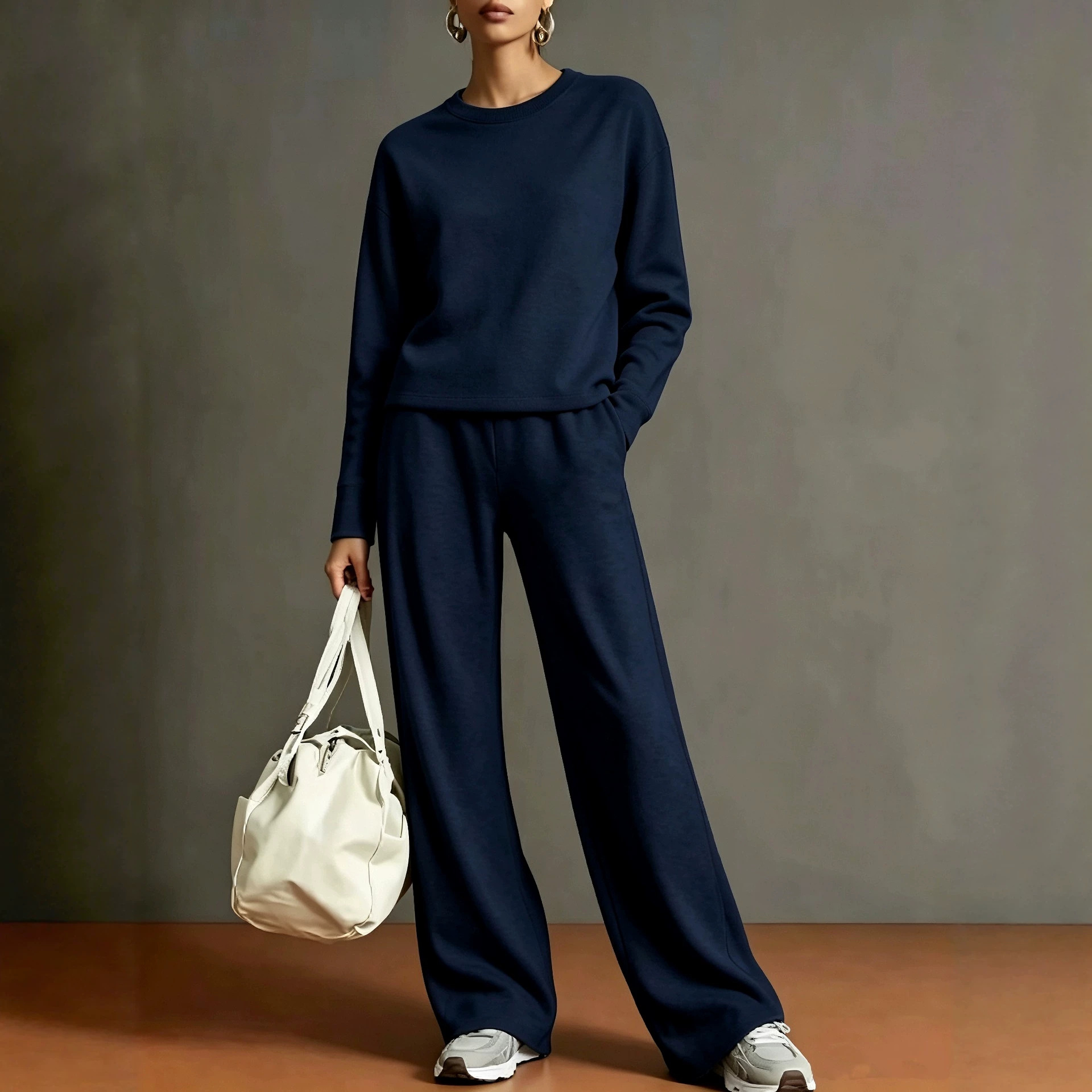 Women Textured Zip-Up Hoodie & Wide-Leg Pants Set