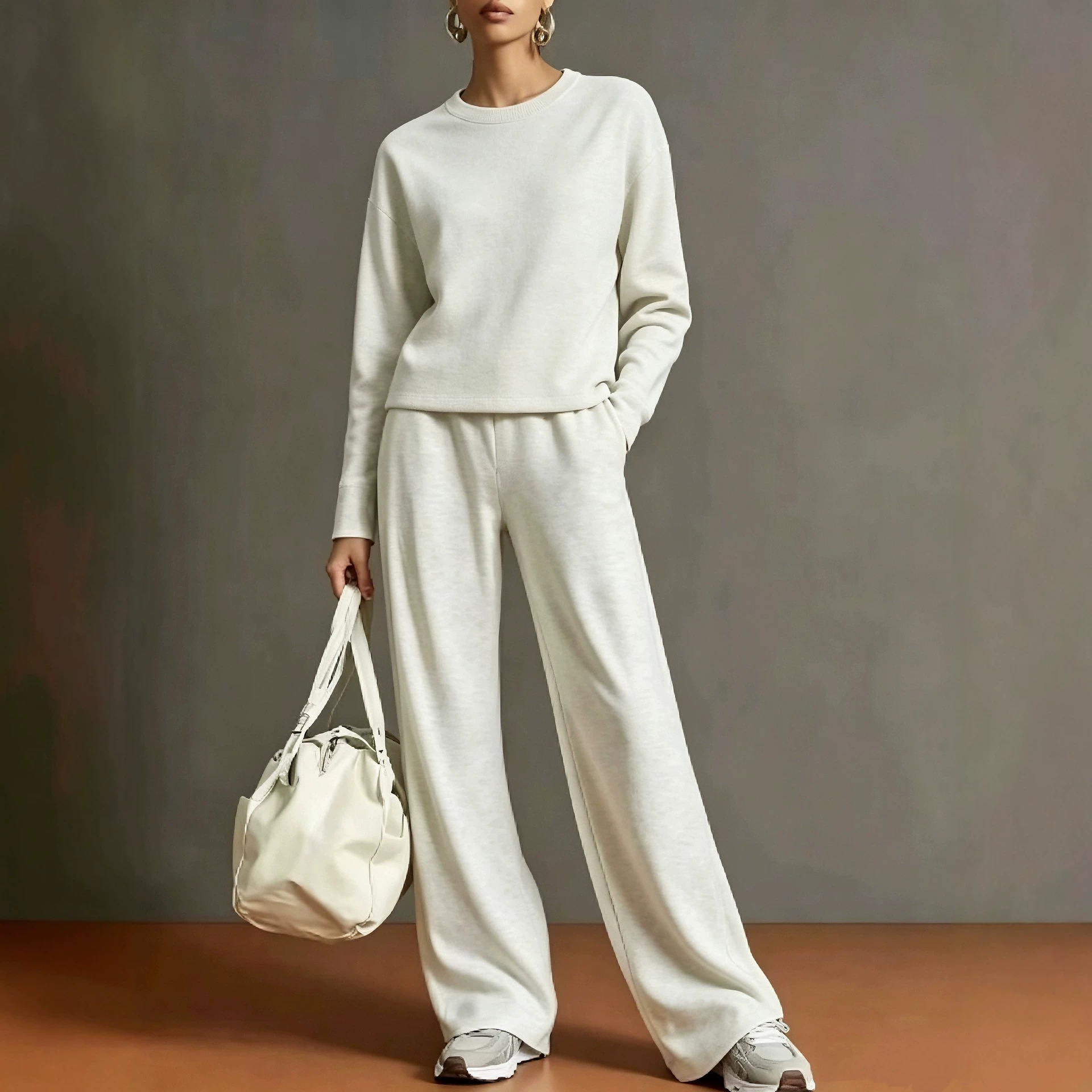 Women Textured Zip-Up Hoodie & Wide-Leg Pants Set