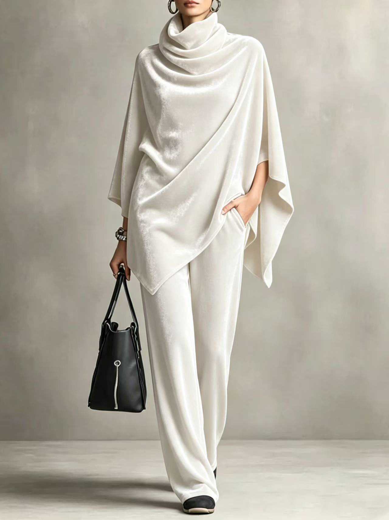 Women Elegant Velvet Drape Two-Piece Set