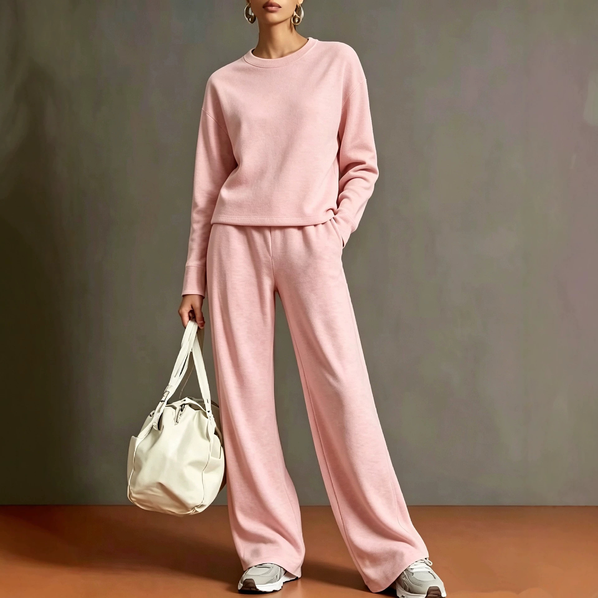 Women Textured Zip-Up Hoodie & Wide-Leg Pants Set
