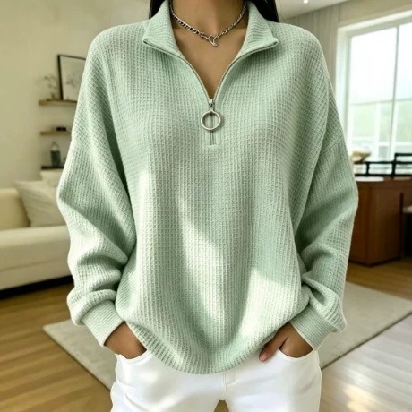 Women Textured Half-Zip Knit Pullover