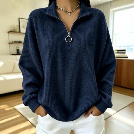 Women Textured Half-Zip Knit Pullover