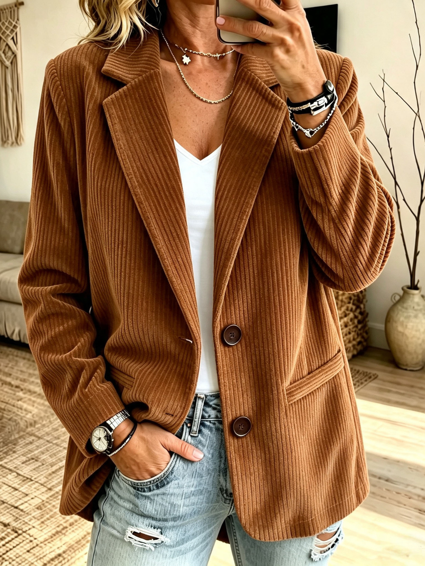 Women Ribbed Tailored Knit Blazer