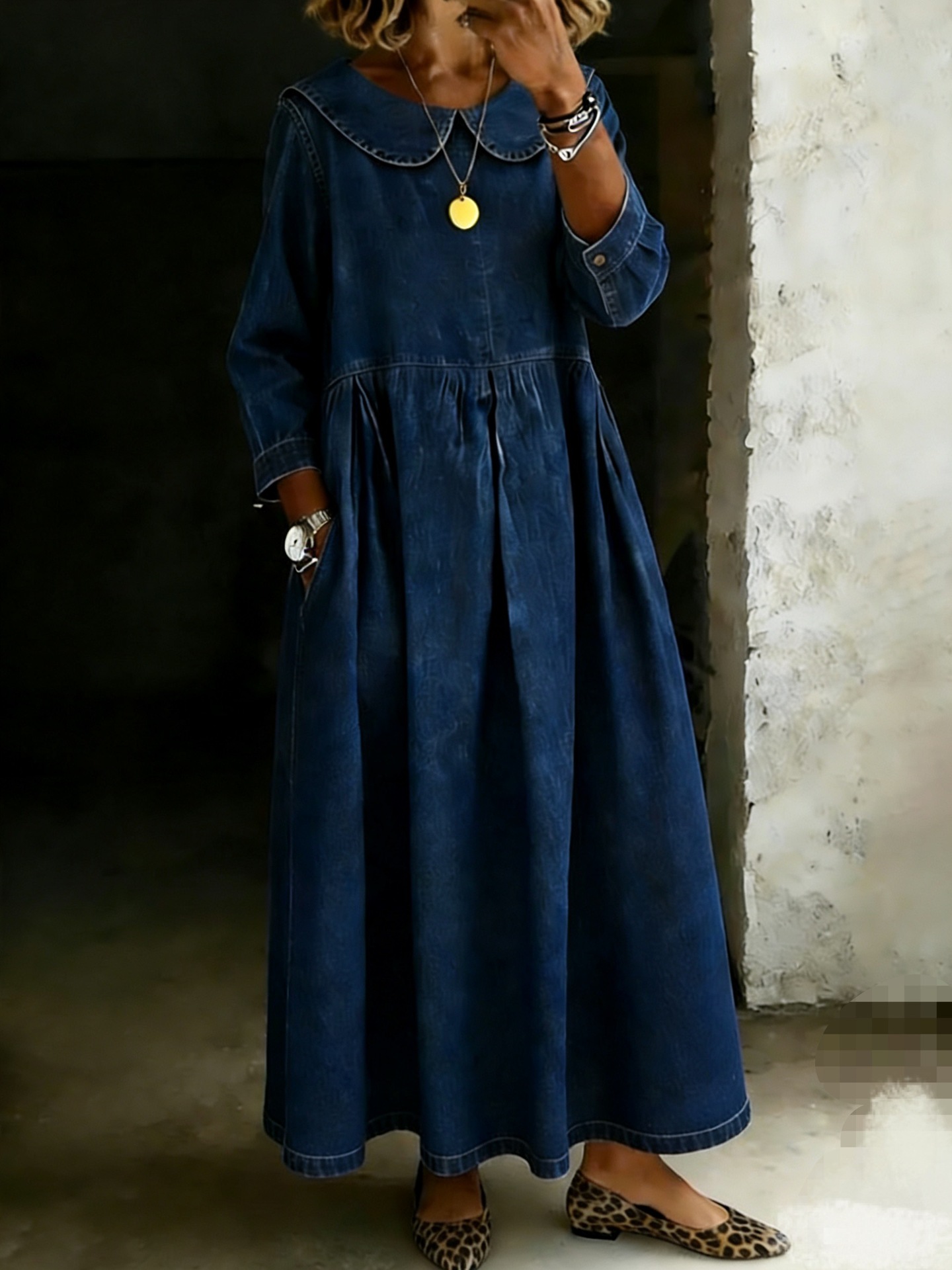 Women Vintage-Inspired Peter Pan Collar Maxi Dress