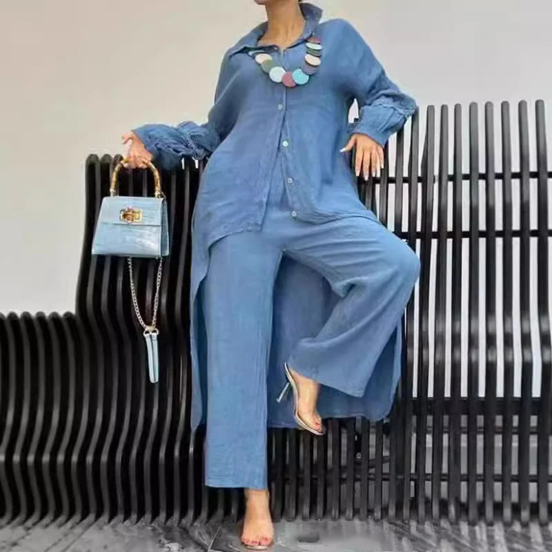 Cotton Linen Women's Summer Suit, Long Tail Shirt Outfit