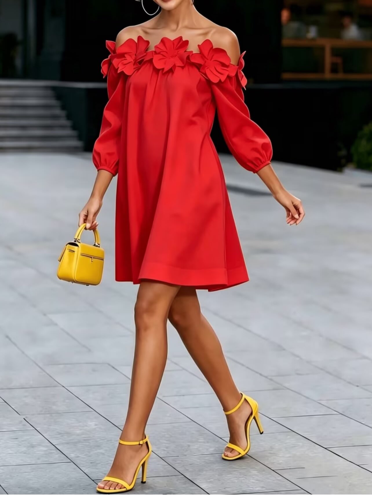 Elegant Off-Shoulder Floral Accent Dress