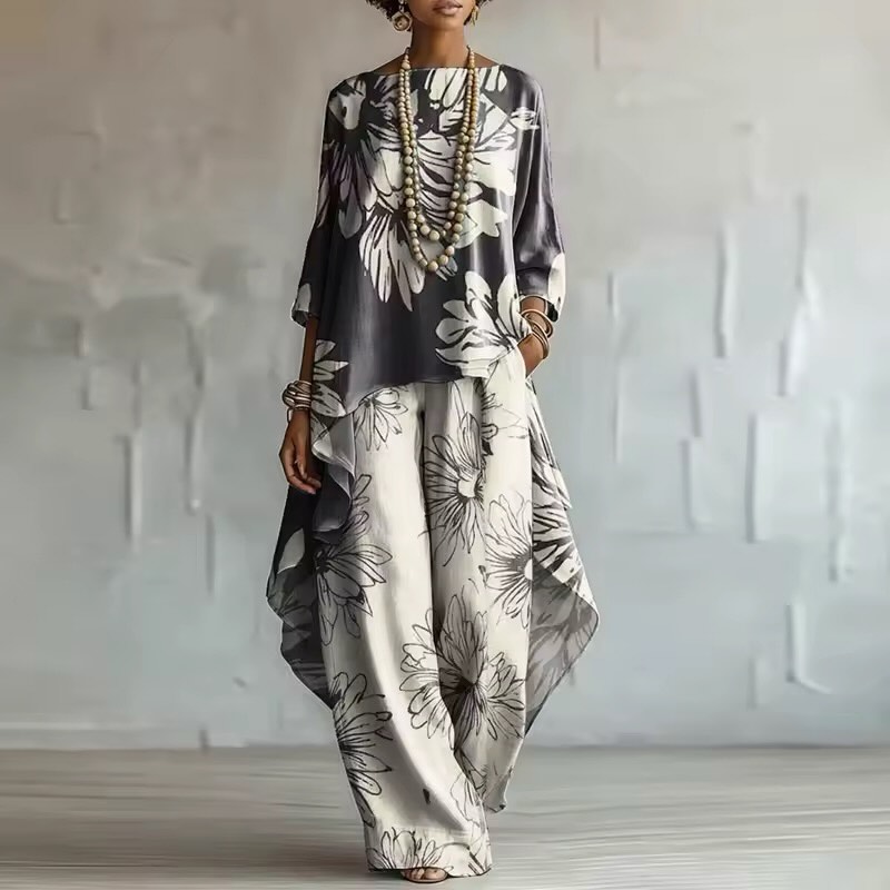 Women Boho Floral Two-Piece Wide-Leg Set