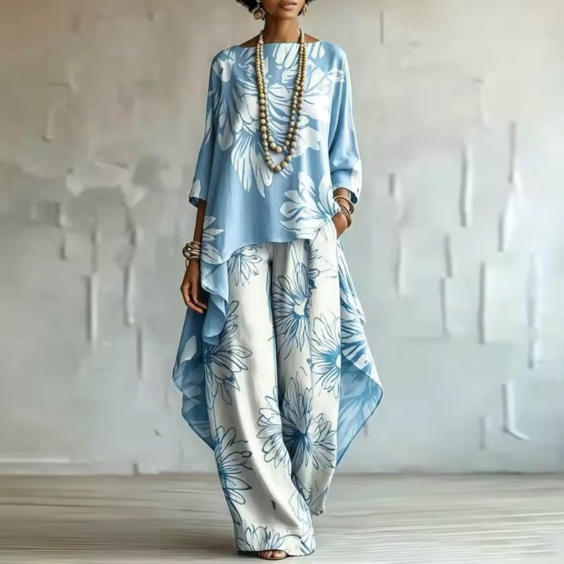 Women Boho Floral Two-Piece Wide-Leg Set