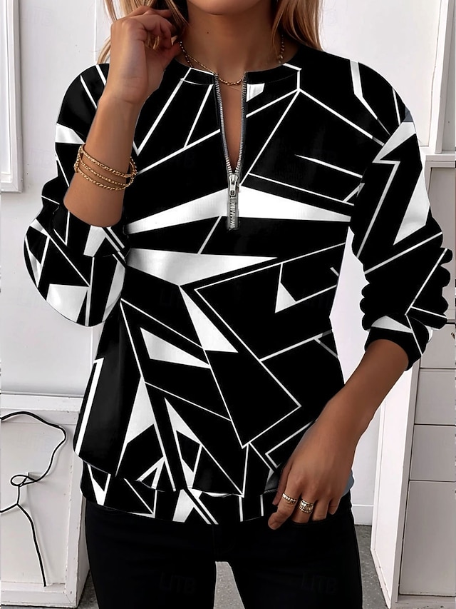 🔥CLEARANCE SALE🔥 ✨Women Geometric Print Half-Zip Pullover