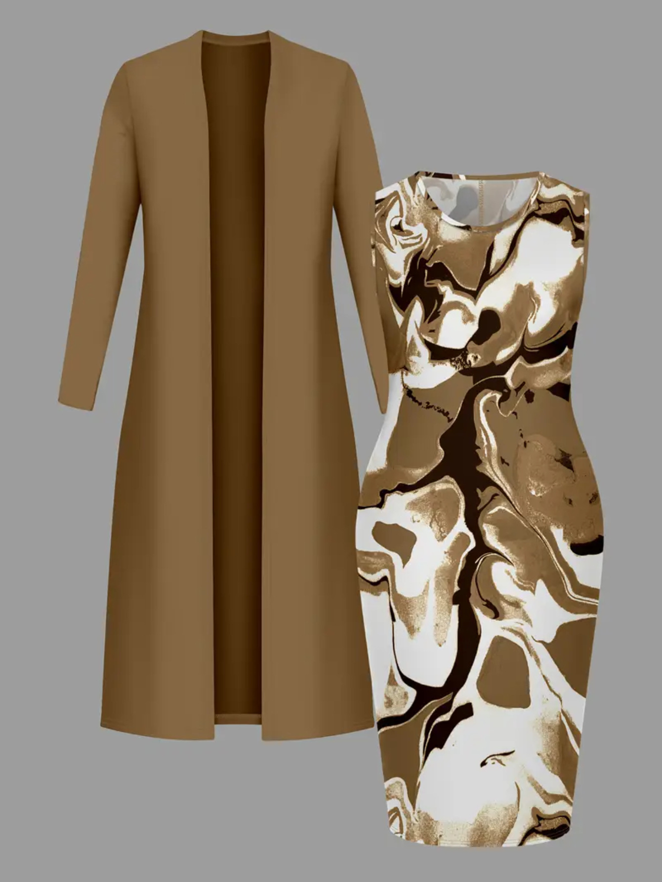 Women Olive Green Cardigan & Floral Midi Dress Set