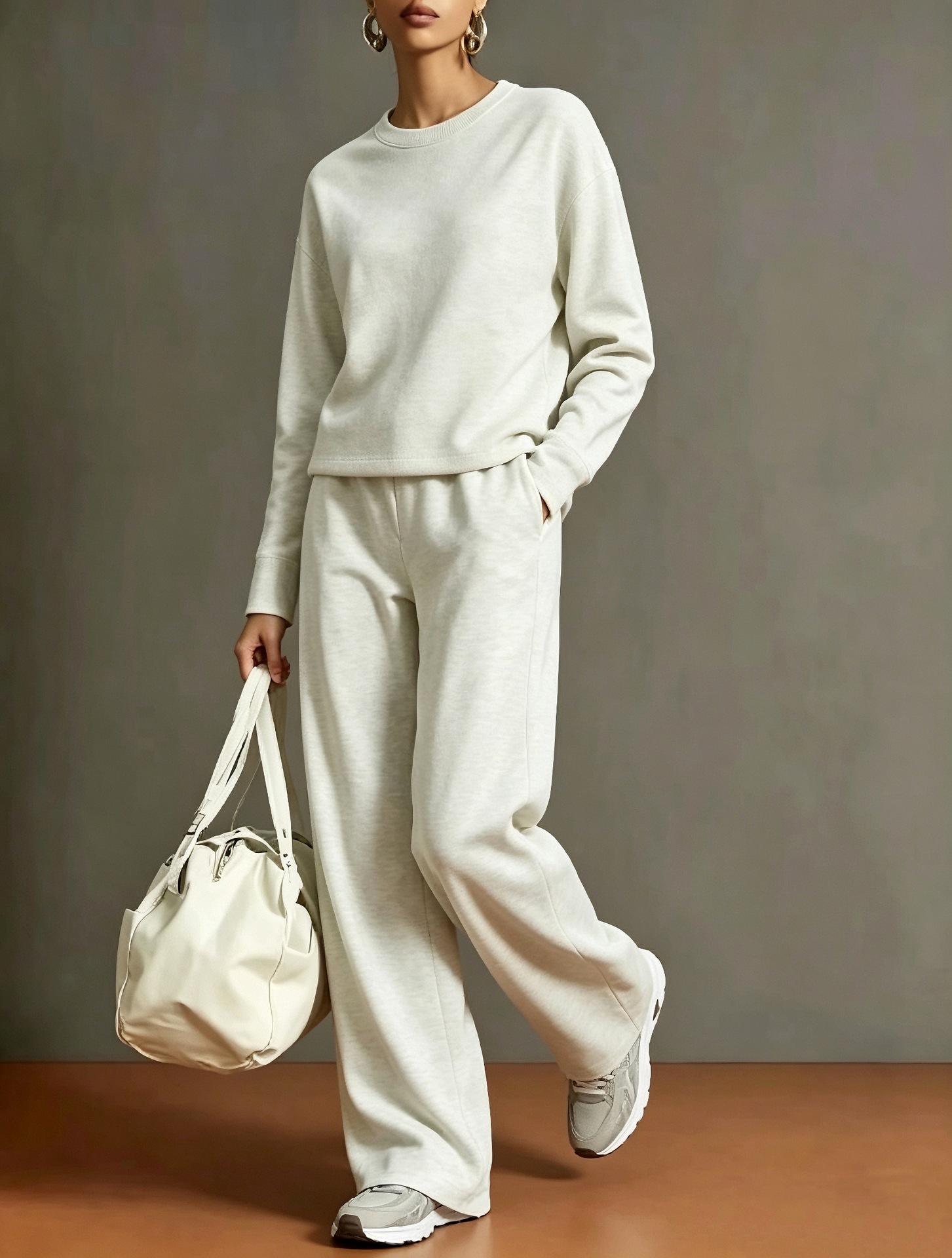 Women Textured Zip-Up Hoodie & Wide-Leg Pants Set