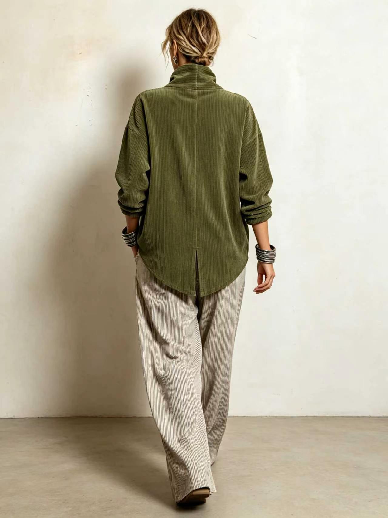Women Asymmetric Corduroy Stand‑Collar Jacket