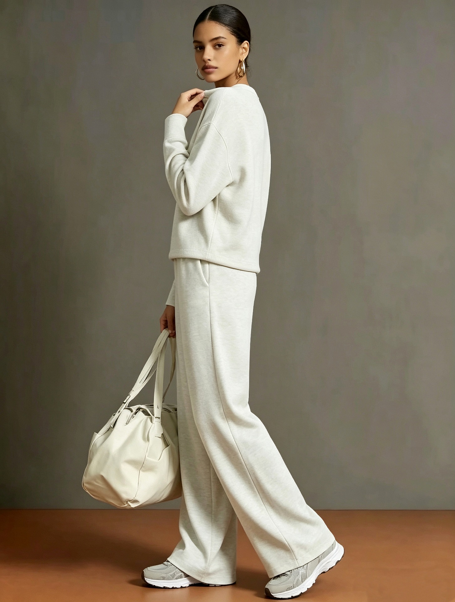 Women Textured Zip-Up Hoodie & Wide-Leg Pants Set