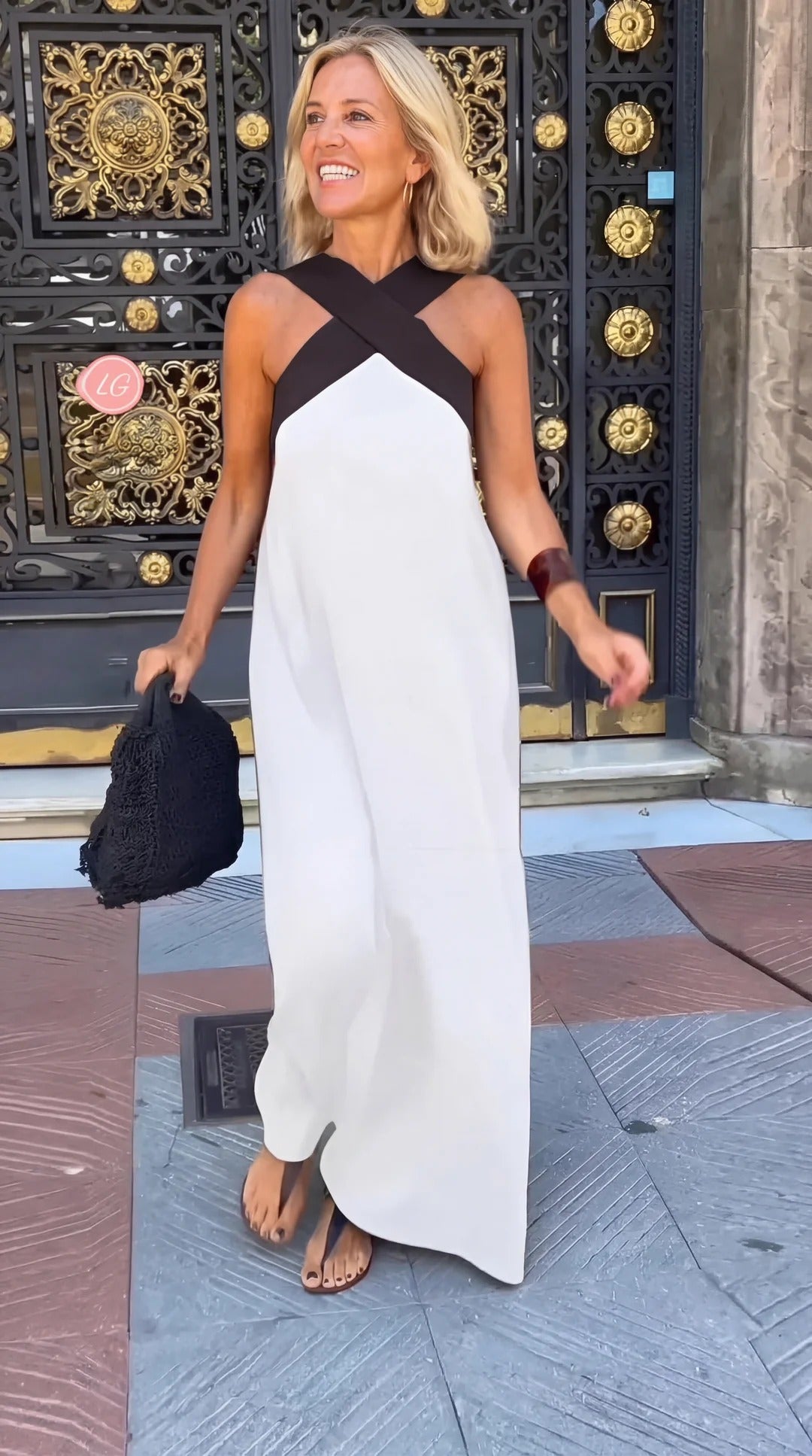 Celeste Contrast Crossover Halter Maxi Dress