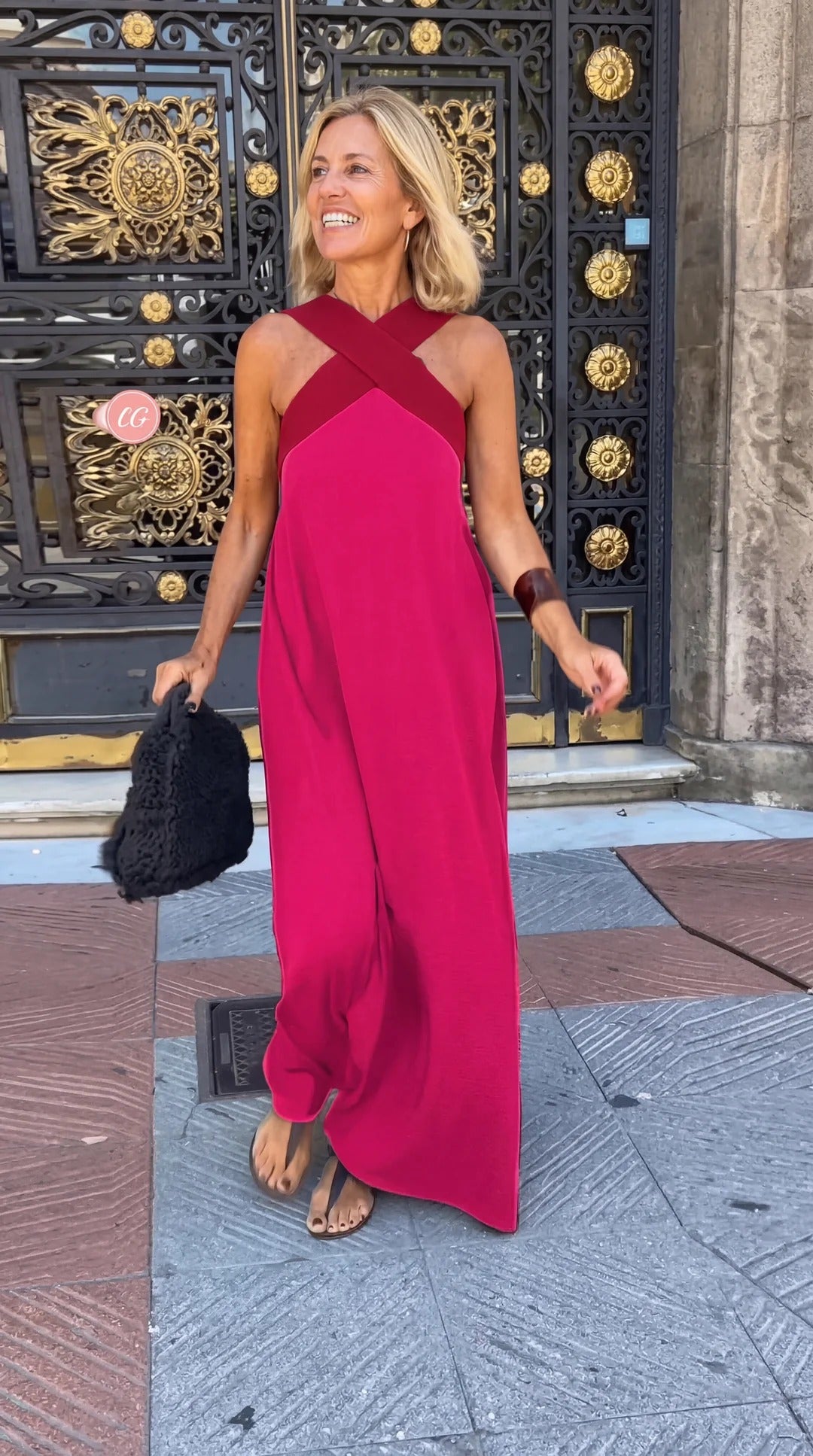 Celeste Contrast Crossover Halter Maxi Dress