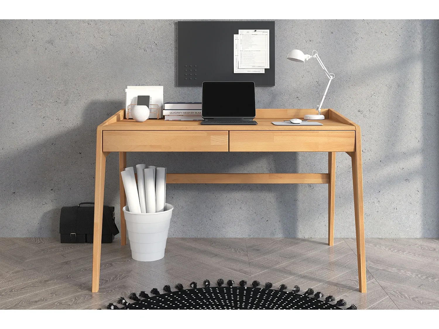 Moderner Schreibtisch in Rot mit Buchenholz