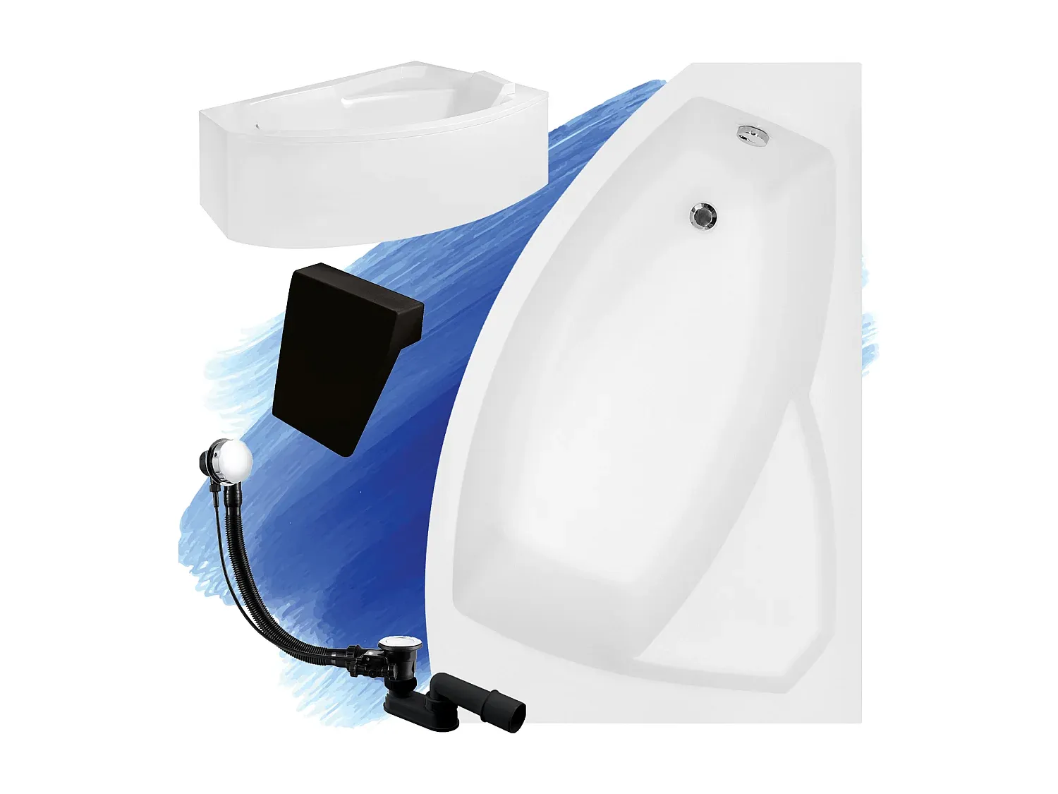 Eckbadewanne Rechts 170x110 mit Schürze und Kopfstütze