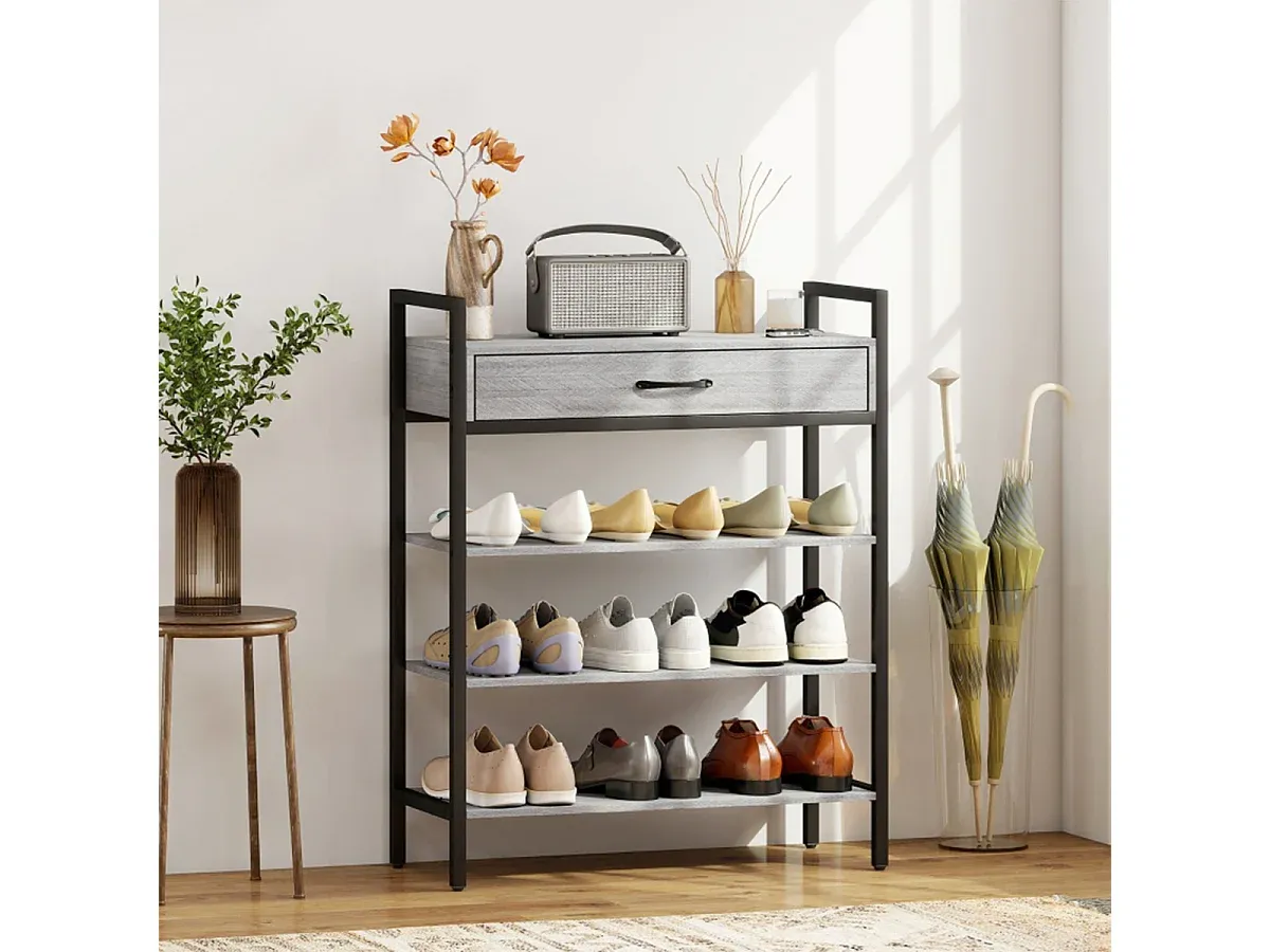 Vielseitiges Schuhregal mit 4 Ebenen in Grau