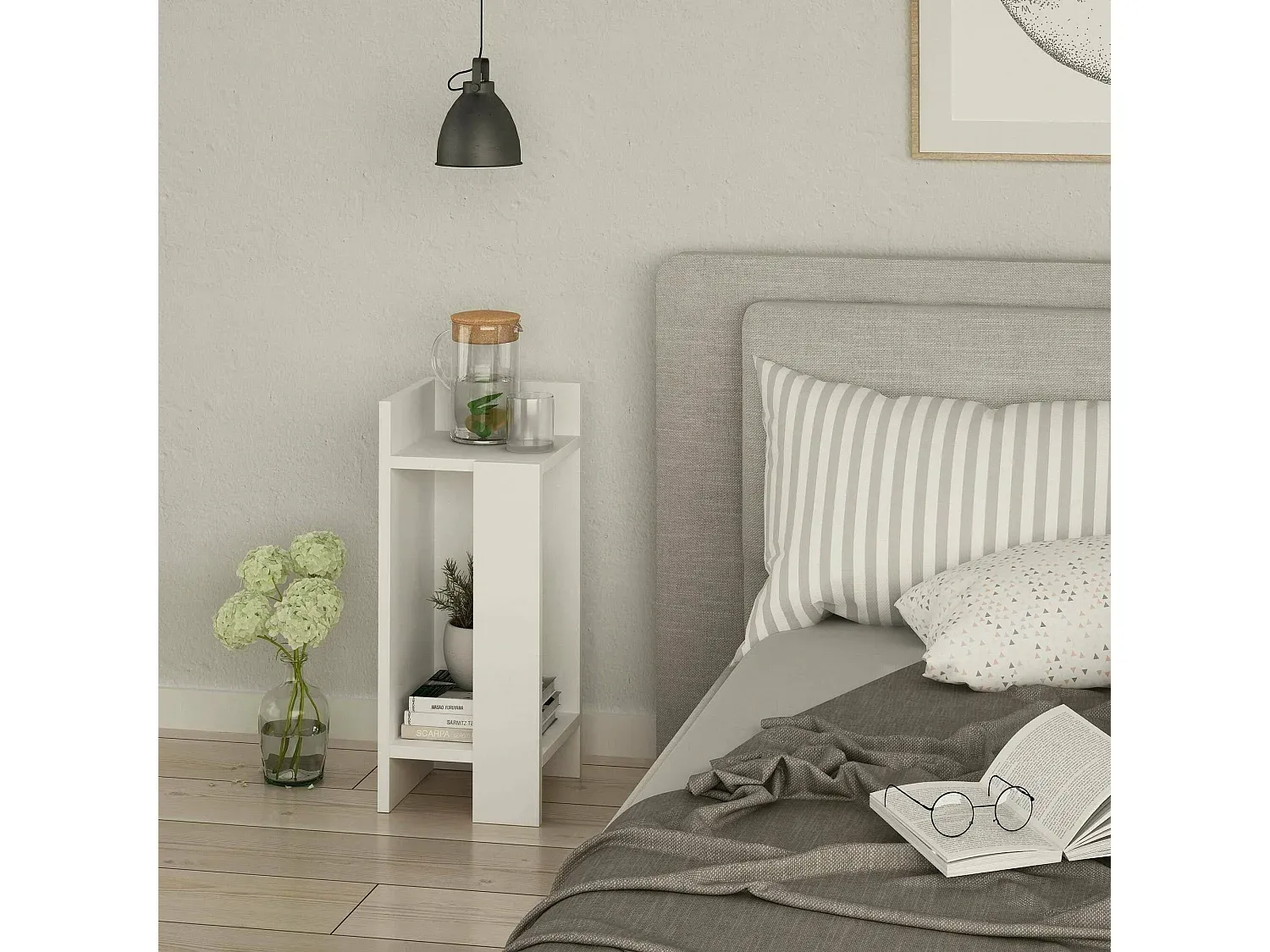 Multifunktionaler Nachttisch, niedrige Kommode, weiß, 25x27x60 cm