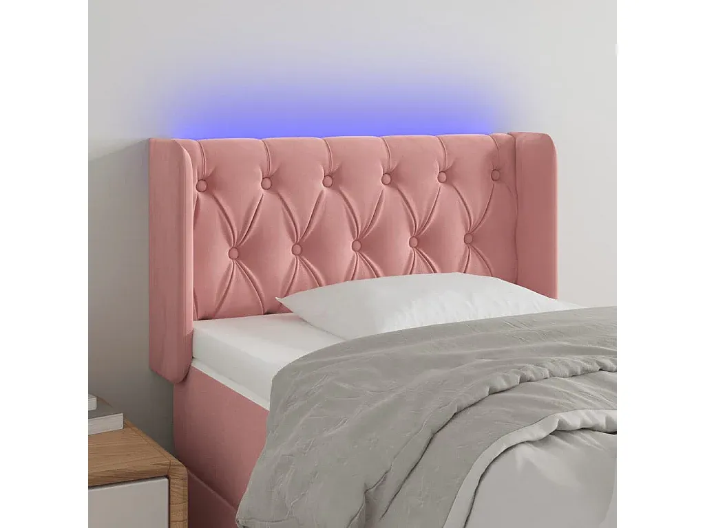 Samt Bettkopfteil mit LED Beleuchtung, Rosa, 83x16x78/88 cm