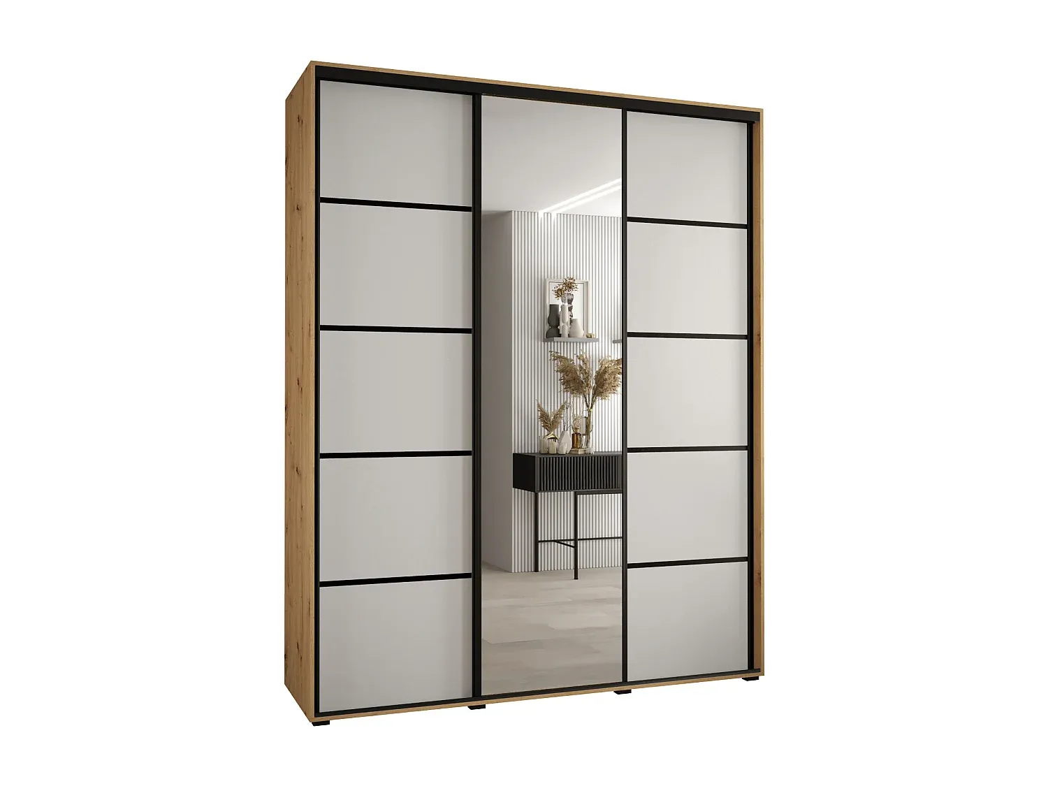 Großer Kleiderschrank mit Schwebetüren, 3-türig, Modernes Design