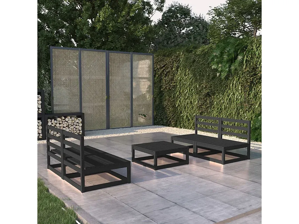 Gartenmöbel-Set, 5-teilig, Schwarz, Holz